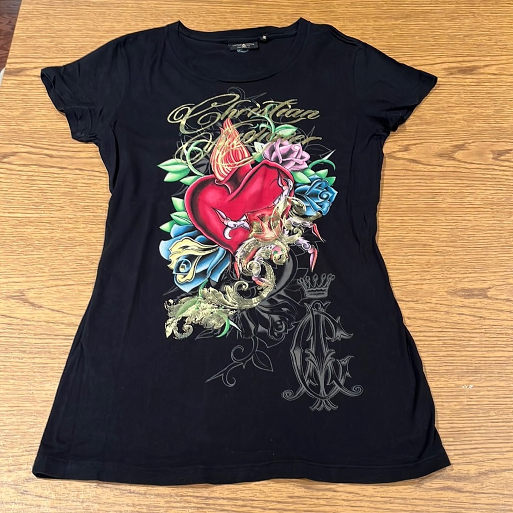 Christian Audigier Cap Sleeve Tee Shirt